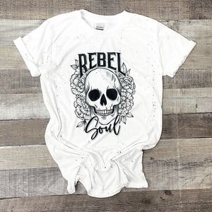 Rebel Soul Handmade Speckle Skull Tee Size Small